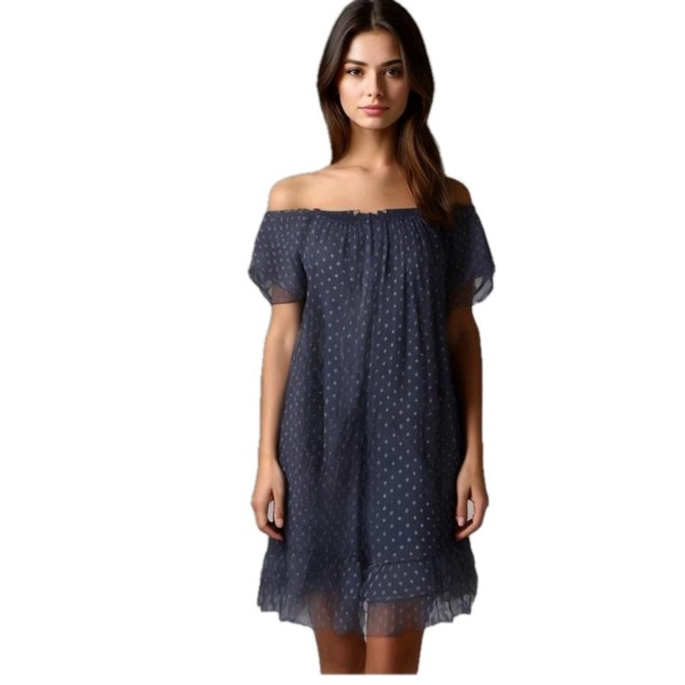 Giusy Silk blend navy polka dot dress made in Italy